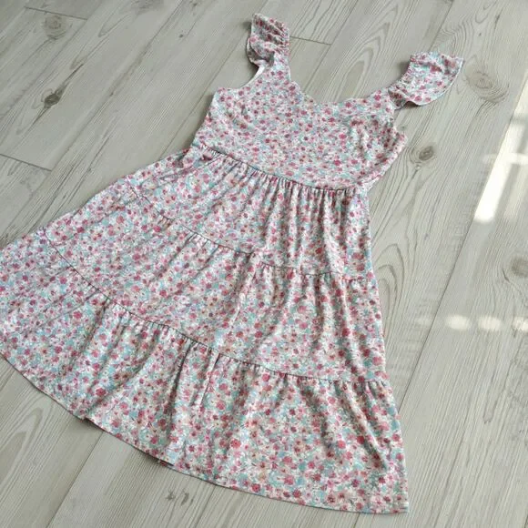 Floral Women's Dress A-Line Ruffle Straps Pink Small Monteau Los Angeles - Picture 3 of 11